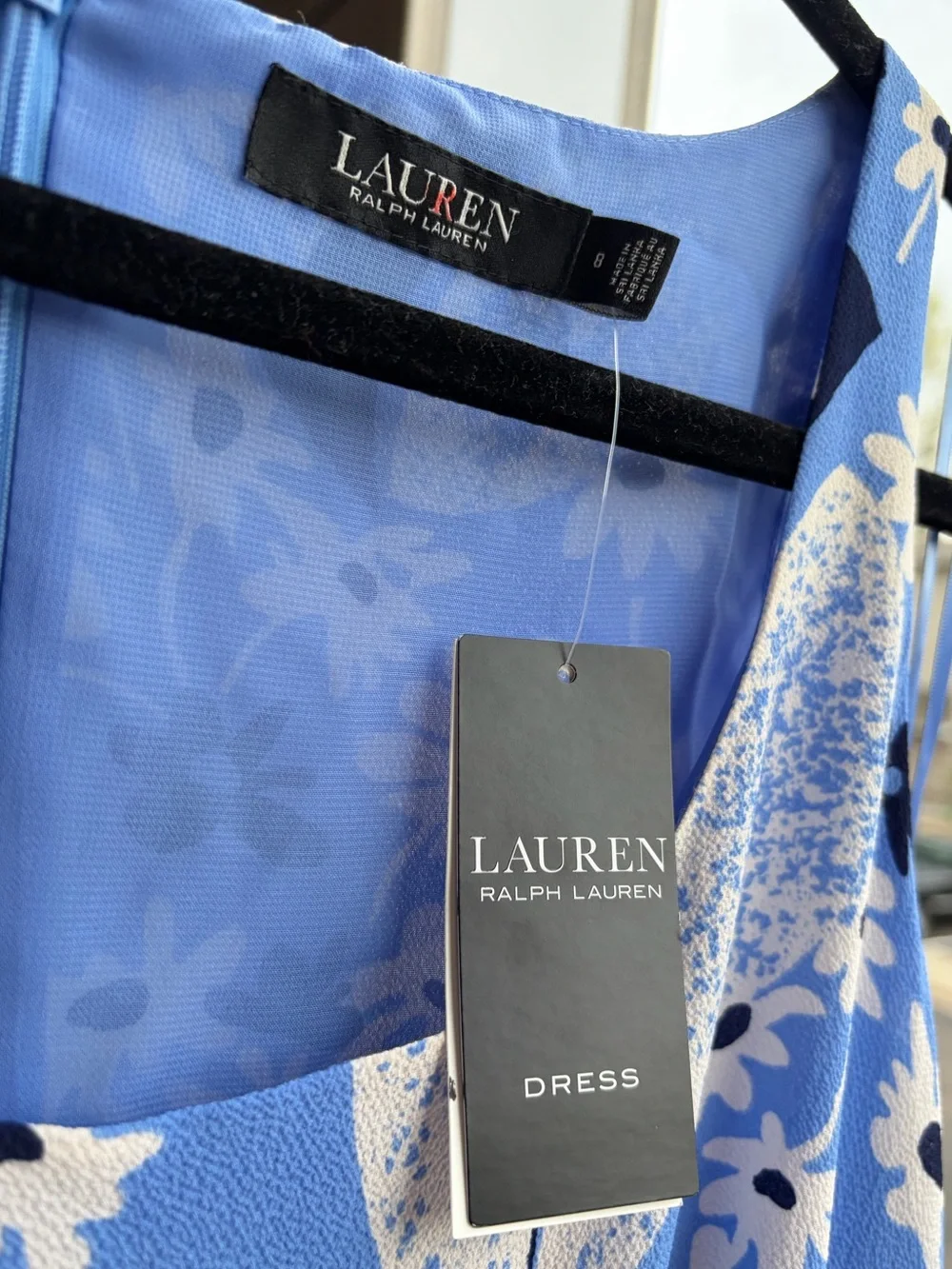 🆕🦋Lauren Ralph Lauren Blue Floral Midi Dress Belted Fit & Flare Summer Size 6 - Picture 14 of 17